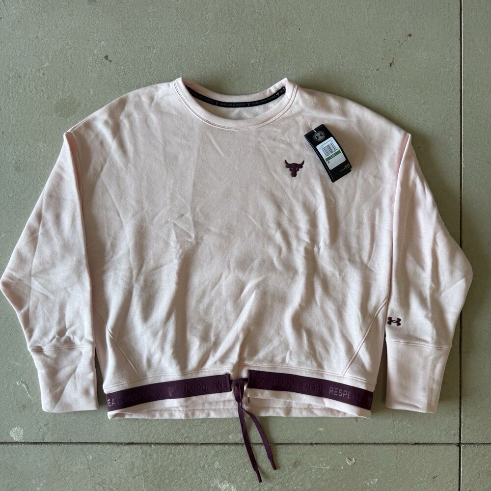 NWT Under Armour Project Rock Women’s Sweatshirt Size L Pink Cropped Top